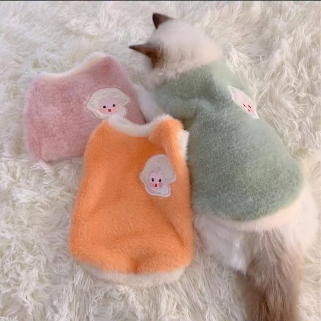 春と冬の猫の服暖かいベストフリース